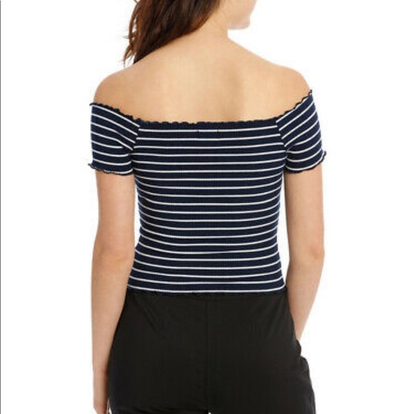 Bardot LEA Off Shoulder Navy Stripe TOP - Picture 3 of 6